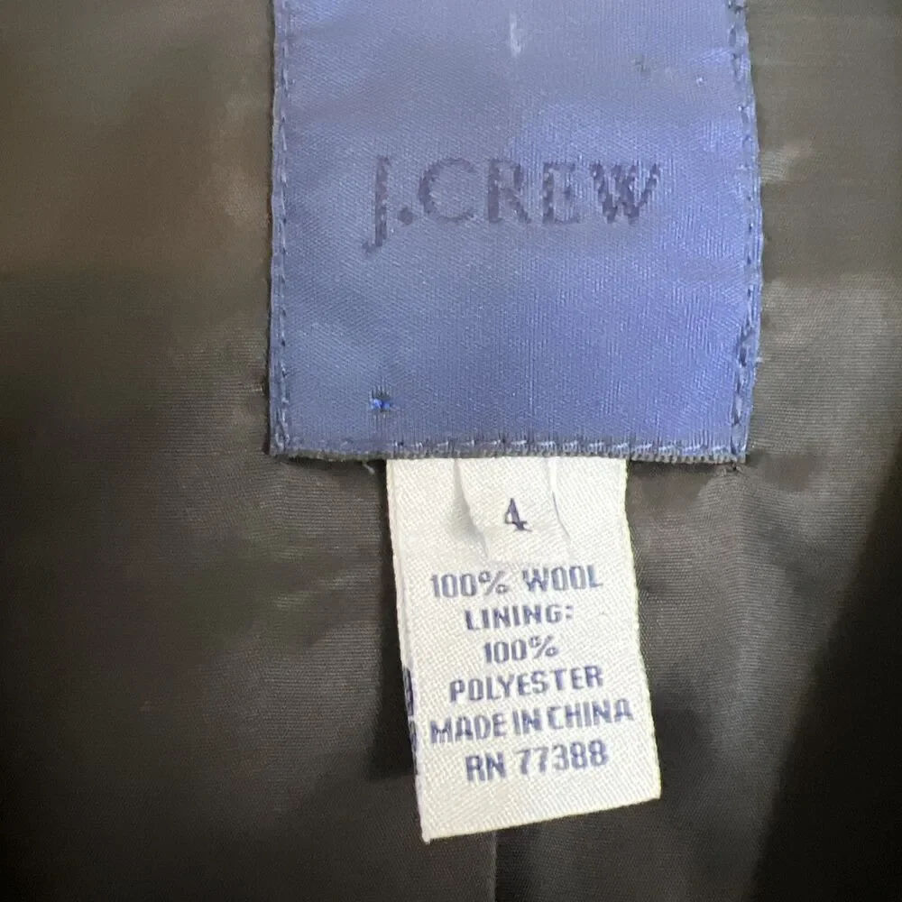 J. Crew Super 120s Blazer Womens Size 4 Black 100% Wool Lined Two Button Jacket